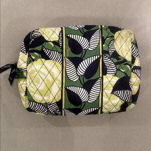 Vera Bradley La Neon Rose Make Up Cosmetic Lined Zippered Travel Bag Green Black